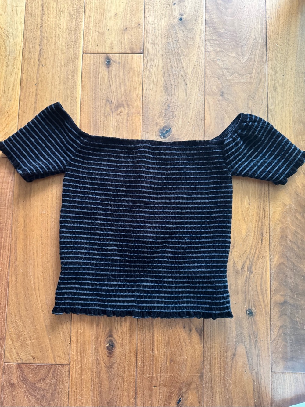 Aqua Black and Gray Striped Off-Shoulder Sweater
